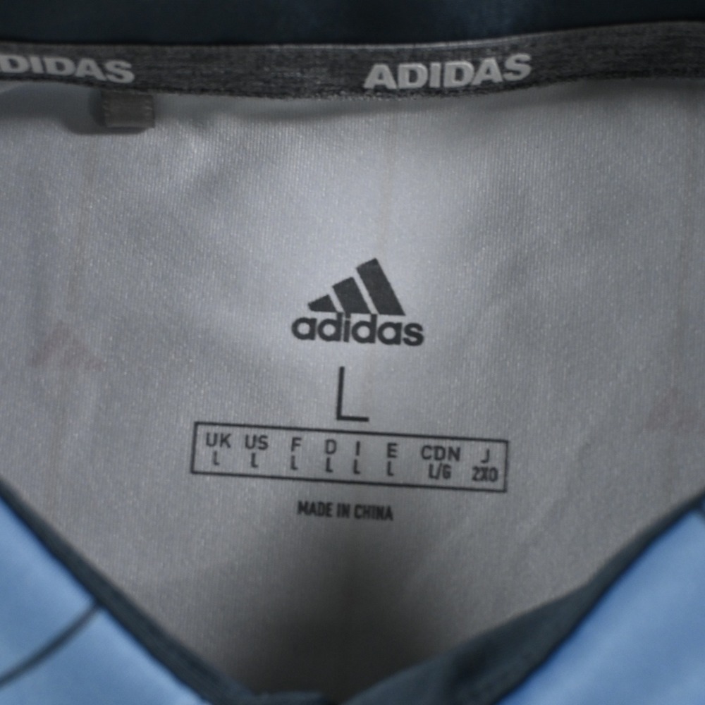 Adidas Mens Performance Golf Polo Shirt L Blue Pinstripe Logo Short Sleeve - Picture 3 of 7